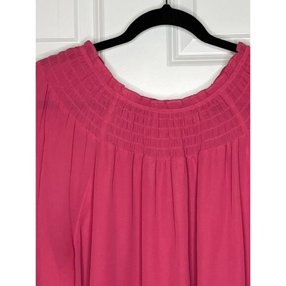 Loft Outlet Pink Long Sleeve with Smocked Neckline Blouse Large Lined - Picture 2 of 7